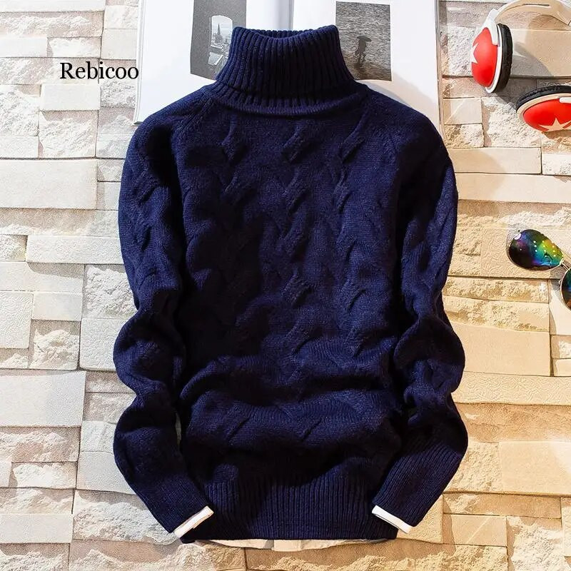 Jauni ziemas biezi, silti vīriešu džemperi, ikdienas vīriešu džemperi ar apkakli, šauri džemperi, ikdienišķs vīriešu Ziemassvētku džemperis