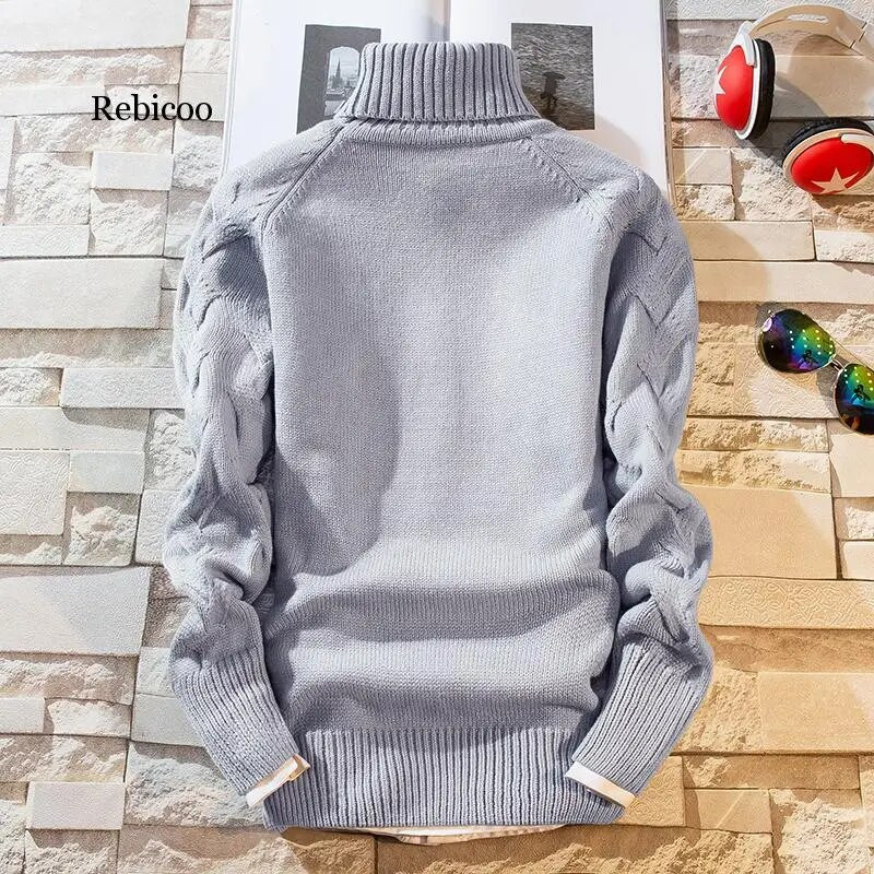Jauni ziemas biezi, silti vīriešu džemperi, ikdienas vīriešu džemperi ar apkakli, šauri džemperi, ikdienišķs vīriešu Ziemassvētku džemperis
