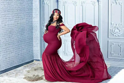 Novi rekviziti za trudničke fotografije Trudničke haljine za fotografiranje Spuštenih ramena Trudničke haljine za žene Maxi trudničke haljine