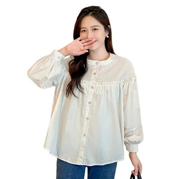 Φθινοπωρινά πουκάμισα μητρότητας 2023 Κορεάτικο στυλ Μακρυμάνικα βολάν Μπλούζες με πλισέ Μόδα Έγκυος Φαρδιά μπλουζάκια Casual