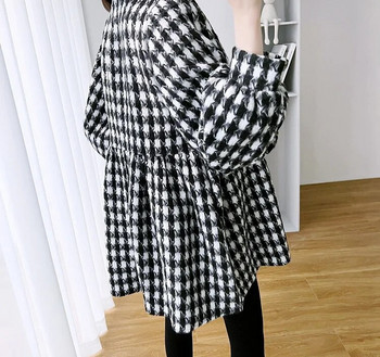 Φθινοπωρινές χειμερινές κορεατικές καρό μπλούζες εγκυμοσύνης Γλυκά χαριτωμένα φαρδιά πουκάμισα ρούχα για έγκυες μπλούζες εγκυμοσύνης