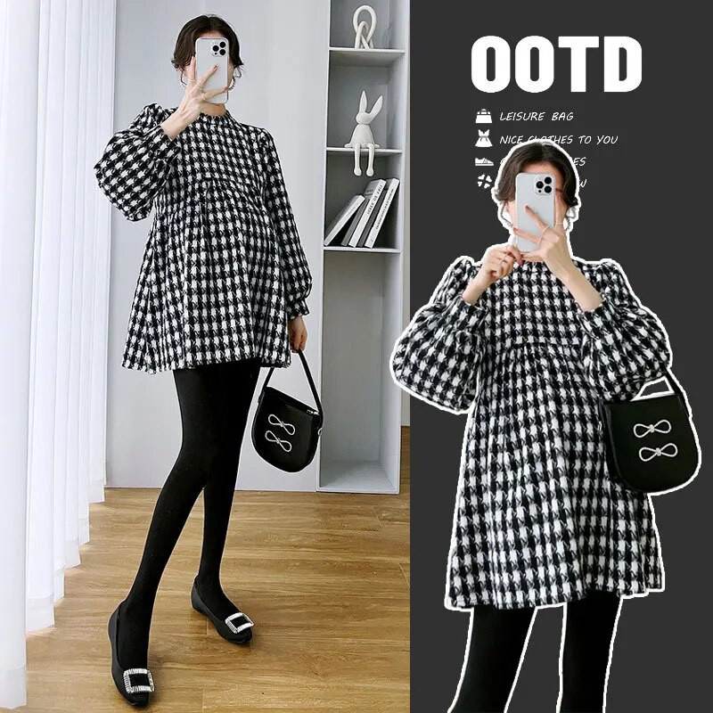 Jesen Zima Korejske modne karirane bluze za trudnice Slatke slatke široke košulje Odjeća za trudnice Majice za trudnice