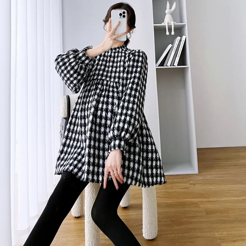 Jesen Zima Korejske modne karirane bluze za trudnice Slatke slatke široke košulje Odjeća za trudnice Majice za trudnice