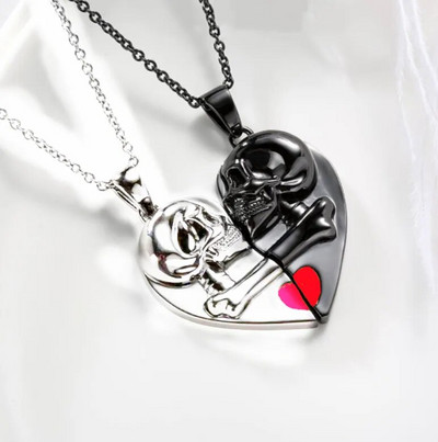 2022 Μαγνητικό κολιέ έλξης για ζευγάρια σε σχήμα καρδιάς Νέο σχέδιο απλό, δημιουργικό κρεμαστό κολιέ κρανίο καρδιά 2 ΤΕΜ/Σετ