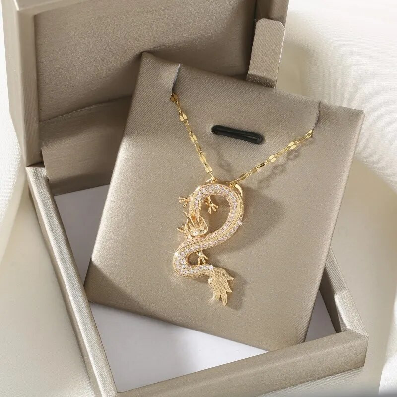 【Bakreni mikro-umetnuti cirkon】Luksuzna modna pozlaćena ogrlica s privjeskom Infinity Dragon za žene šarm nakit za bankete