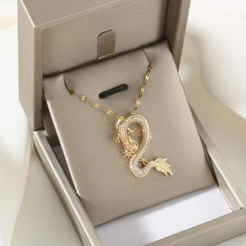 【Bakreni mikro-umetnuti cirkon】Luksuzna modna pozlaćena ogrlica s privjeskom Infinity Dragon za žene šarm nakit za bankete