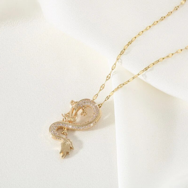 【Bakreni mikro-umetnuti cirkon】Luksuzna modna pozlaćena ogrlica s privjeskom Infinity Dragon za žene šarm nakit za bankete