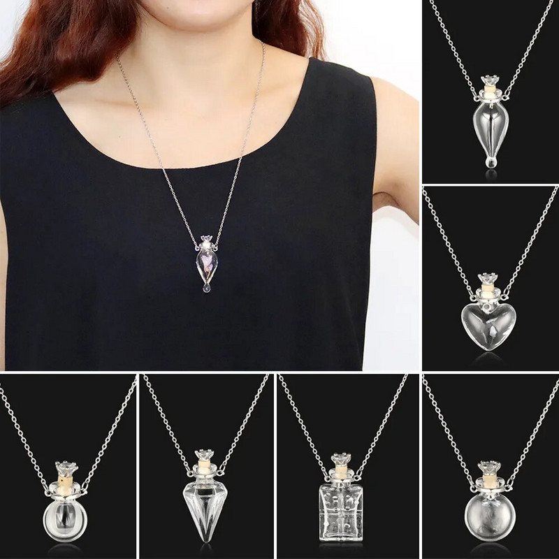 Nova ogrlica od staklene bočice koja se može otvoriti u obliku kapljice vode, bočica parfema, privjesak, čelični lanac, ogrlica, bočica s difuzorom ulja, nakit