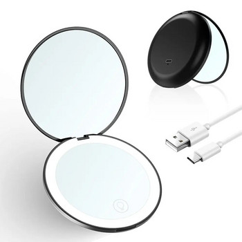 2X/10X увеличително огледало Ръчно огледало за грим 6500K LED огледало за грим Двустранно джобно огледало за грим Магнитно козметично огледало