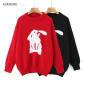 GJXSDNX TRAF 2023 Jesen Zima Zečji pulover Flocking Debeli, topli opušteni O-izrez Ležerne vintage slatke božićne ulične majice