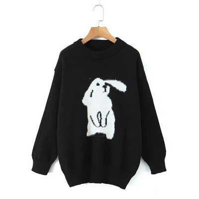 GJXSDNX TRAF 2023 Jesen Zima Zečji pulover Flocking Debeli, topli opušteni O-izrez Ležerne vintage slatke božićne ulične majice