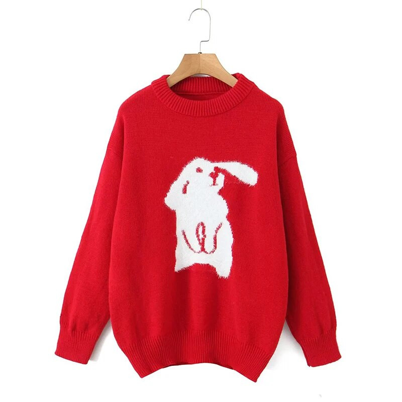 GJXSDNX TRAF 2023 Jesen Zima Zečji pulover Flocking Debeli, topli opušteni O-izrez Ležerne vintage slatke božićne ulične majice