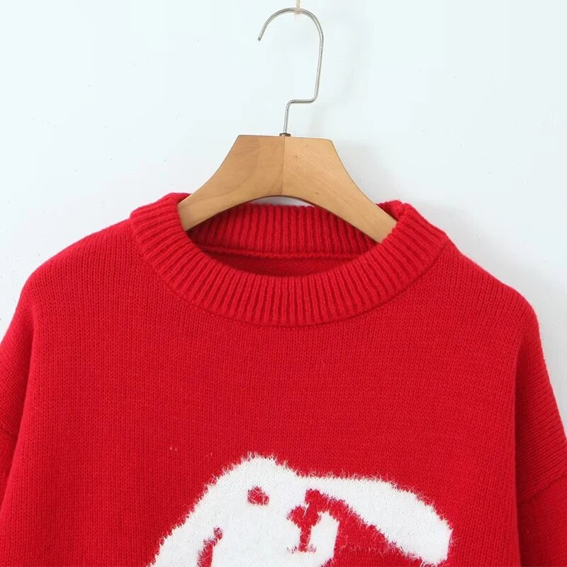 GJXSDNX TRAF 2023 Jesen Zima Zečji pulover Flocking Debeli, topli opušteni O-izrez Ležerne vintage slatke božićne ulične majice