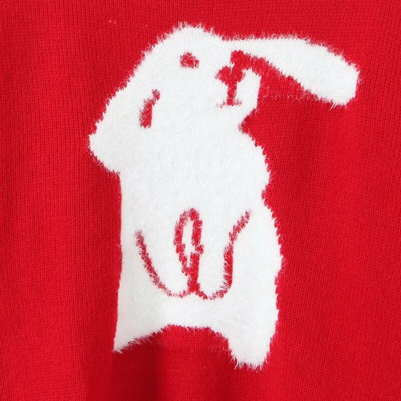 GJXSDNX TRAF 2023 Jesen Zima Zečji pulover Flocking Debeli, topli opušteni O-izrez Ležerne vintage slatke božićne ulične majice