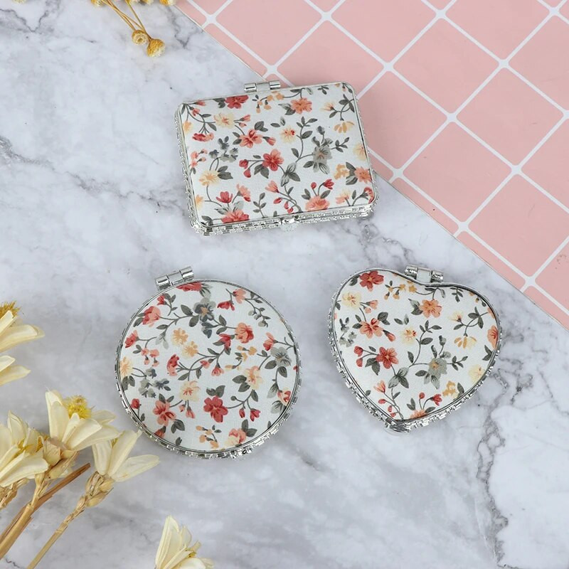 Mini kosmētikas spoguļi, kompakti kabatas ziedi, divpusēji salokāmi vintage kosmētikas spoguļi