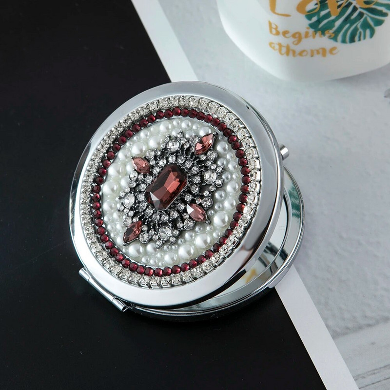 Mini džepno kozmetičko ogledalo za šminkanje, vjenčani božićni dar, retro starinski kristalni cvijet, sklopivo povećalo za šminkanje