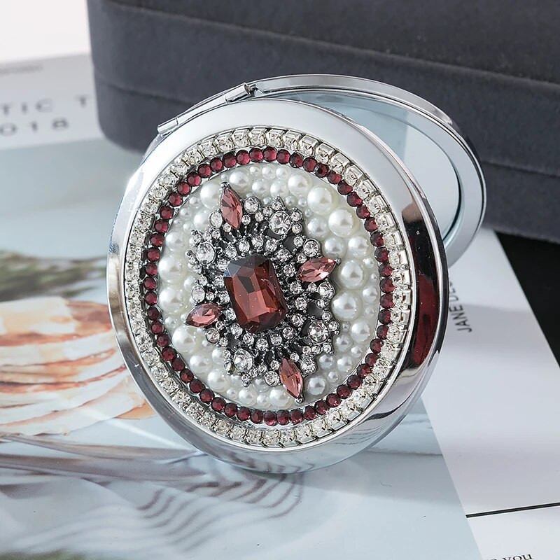 Mini džepno kozmetičko ogledalo za šminkanje, vjenčani božićni dar, retro starinski kristalni cvijet, sklopivo povećalo za šminkanje