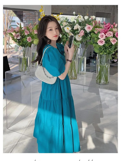 Zili oranža vasaras kleita grūtniecēm liela izmēra piedurknēm ar V veida kakla izgriezumu grūtniecēm ButtonFly māsu kleita brīva zīdīšanas kleita