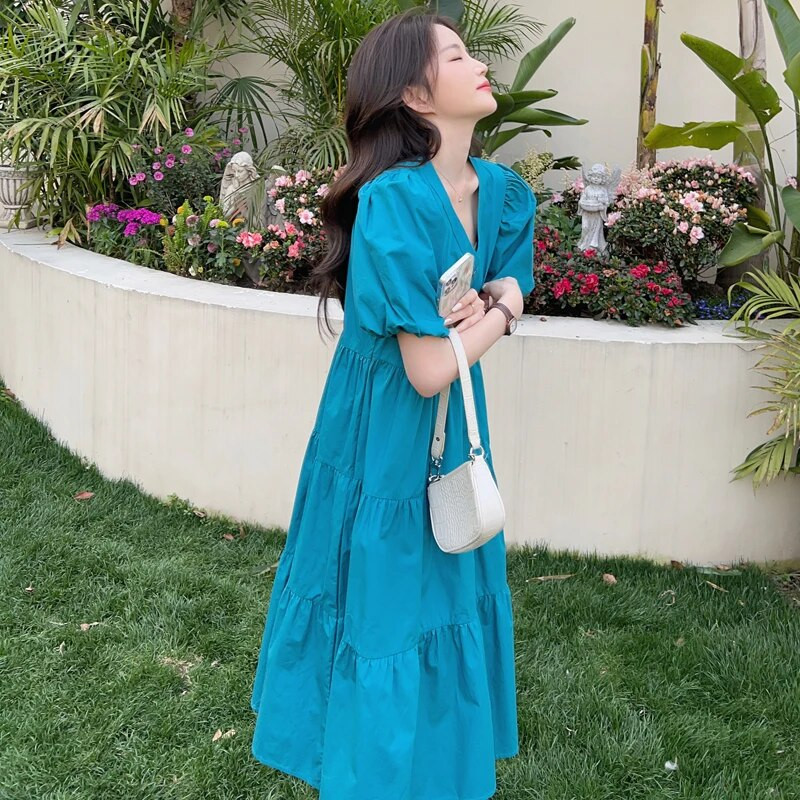 Zili oranža vasaras kleita grūtniecēm liela izmēra piedurknēm ar V veida kakla izgriezumu grūtniecēm ButtonFly māsu kleita brīva zīdīšanas kleita