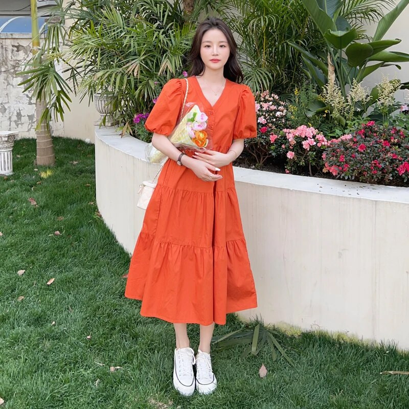 Zili oranža vasaras kleita grūtniecēm liela izmēra piedurknēm ar V veida kakla izgriezumu grūtniecēm ButtonFly māsu kleita brīva zīdīšanas kleita