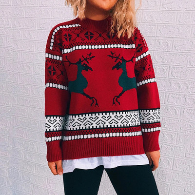 Zimska odjeća Ručno pleteni pulover dugih rukava s okruglim izrezom s božićnim uzorkom jelene boje, modni ženski pulover 2023.