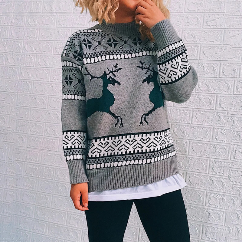 Zimska odjeća Ručno pleteni pulover dugih rukava s okruglim izrezom s božićnim uzorkom jelene boje, modni ženski pulover 2023.
