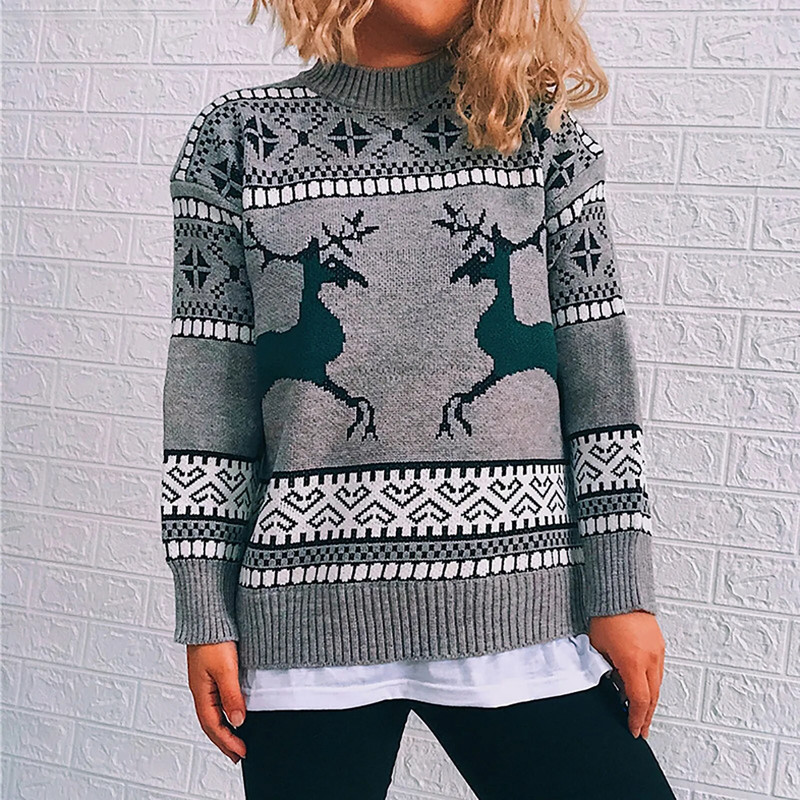 Zimska odjeća Ručno pleteni pulover dugih rukava s okruglim izrezom s božićnim uzorkom jelene boje, modni ženski pulover 2023.