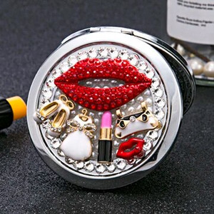 Mini džepno kozmetičko ogledalo za šminkanje, kristalno seksi cipele s crvenim usnama Hnadbag cvijet, vjenčani darovi, 1:2 povećalo ogledalo za šminkanje