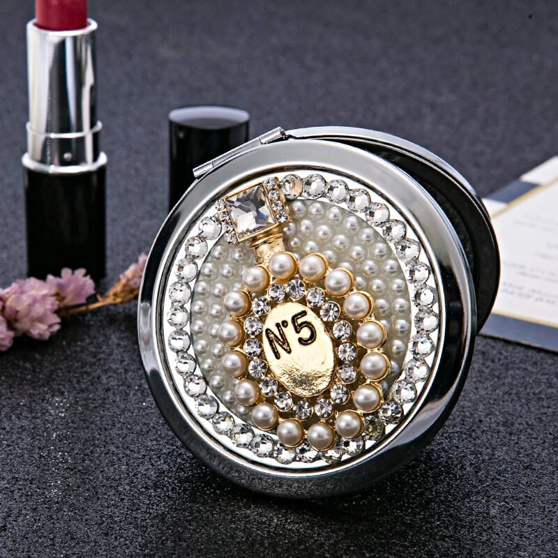 Mini džepno kozmetičko ogledalo za šminkanje, kristalno seksi cipele s crvenim usnama Hnadbag cvijet, vjenčani darovi, 1:2 povećalo ogledalo za šminkanje