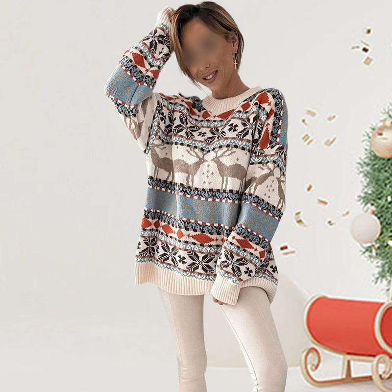 Trikotažo megztinis Moteriškas rudens žiemos megztinis Laisvas snaigės elnio raštas ilgomis rankovėmis laisvalaikio kaklo kalėdinė Kalėdų mada