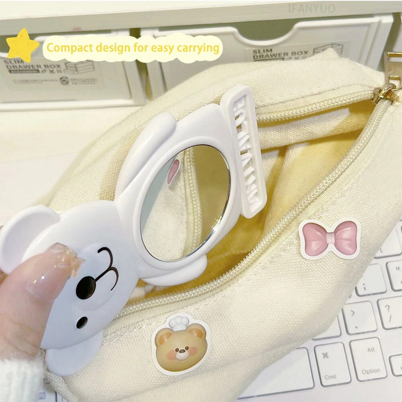 Crtano prijenosno jednostrano malo ogledalo za šminku učenika Okruglo ogledalo Slatki mali medo Kozmetičko ogledalo Ženski kozmetički alati