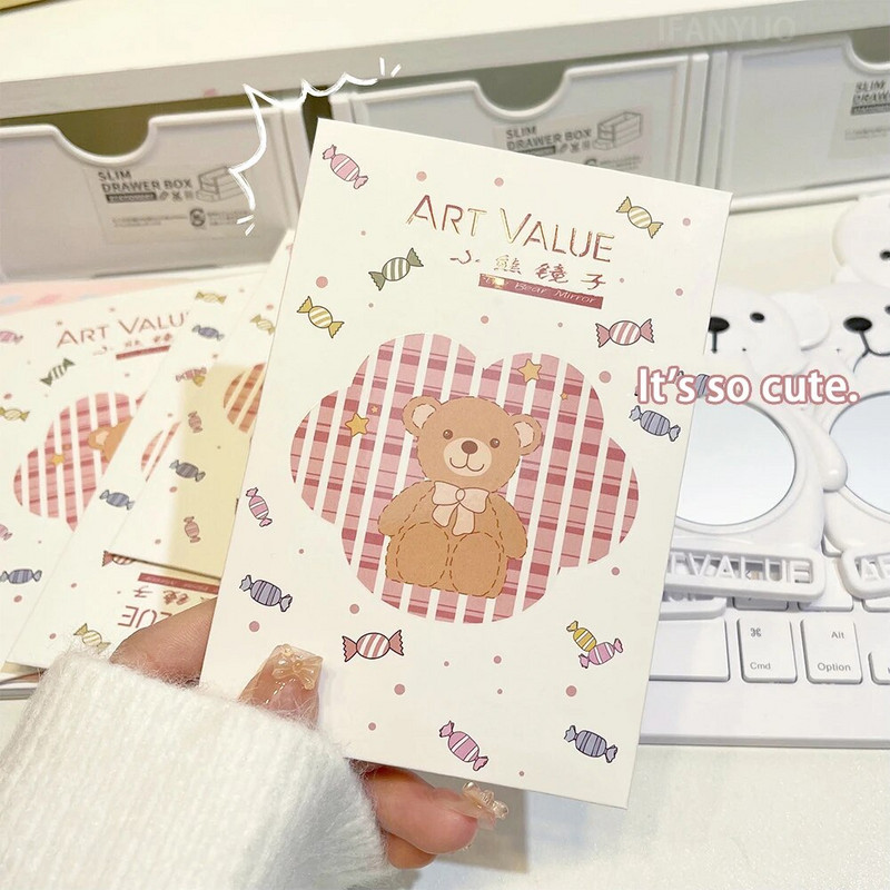 Crtano prijenosno jednostrano malo ogledalo za šminku učenika Okruglo ogledalo Slatki mali medo Kozmetičko ogledalo Ženski kozmetički alati