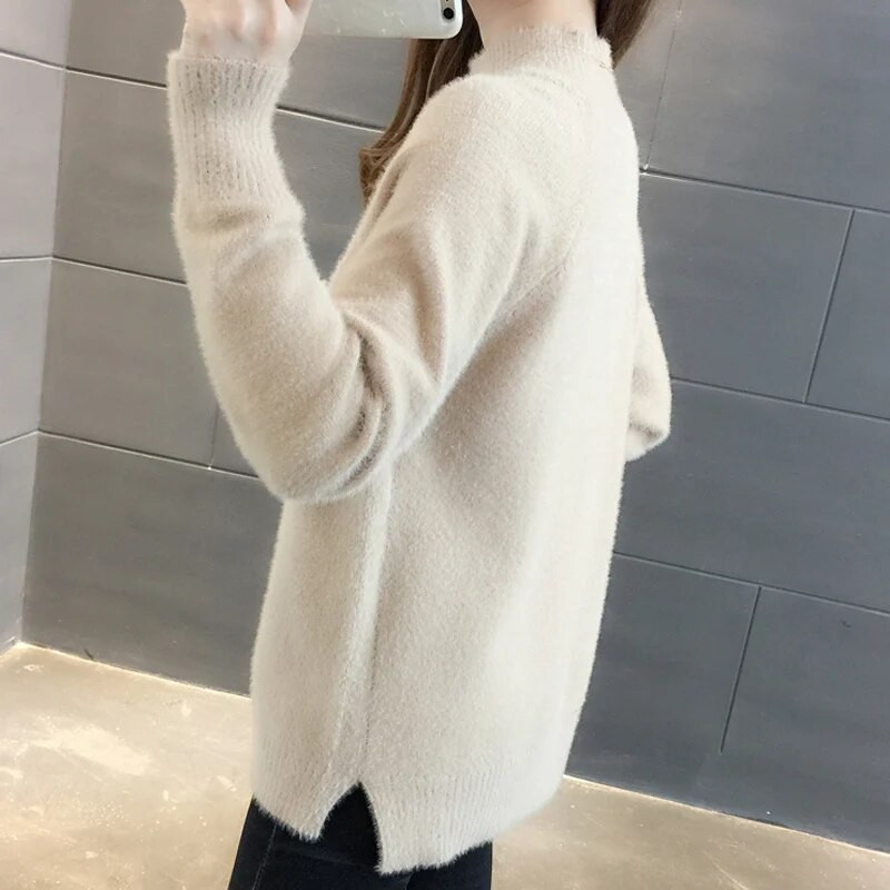 Džemper Ženski zimski topli džemperi Pahuljasti džemper od kašmira Pulover s dolčevitom 2021. Slatki pulover Korejski sob Ružni Božić