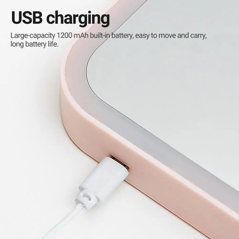 1/3-bojno svjetlo LED ogledalo za šminkanje s prozirnom kontrolom dodirom, punjivo mikro USB kozmetičko ogledalo za žene