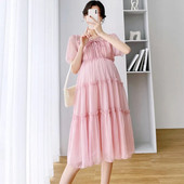 Jednobojna haljina od šifona za trudnice za ljeto 2023. Nova svježa vilinska odjeća za trudnice V-izrez do koljena Vestidos za trudnice