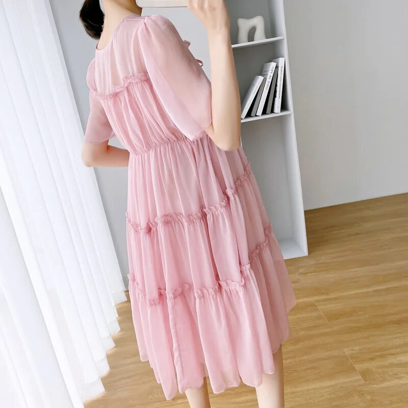 Jednobojna haljina od šifona za trudnice za ljeto 2023. Nova svježa vilinska odjeća za trudnice V-izrez do koljena Vestidos za trudnice