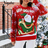 Zimski božićni pulover za 2023. Ženski elegantni izvezeni pulover dugih rukava Jesenske ženske ležerne ravne pletene majice s O-izrezom