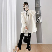 Košulja u japanskom stilu dugih lampion rukava Jesenska odjeća za trudnice veće veličine Pamučne bluze za trudnice Odjeća za trudnice