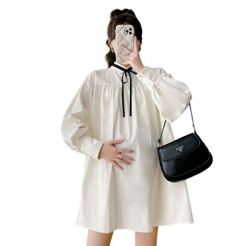 Πουκάμισο γιαπωνέζικου στυλ με μακρύ φανάρι Φθινοπωρινά ρούχα για έγκυες γυναίκες Βαμβακερές μπλούζες εγκυμοσύνης Ρούχα εγκυμοσύνης