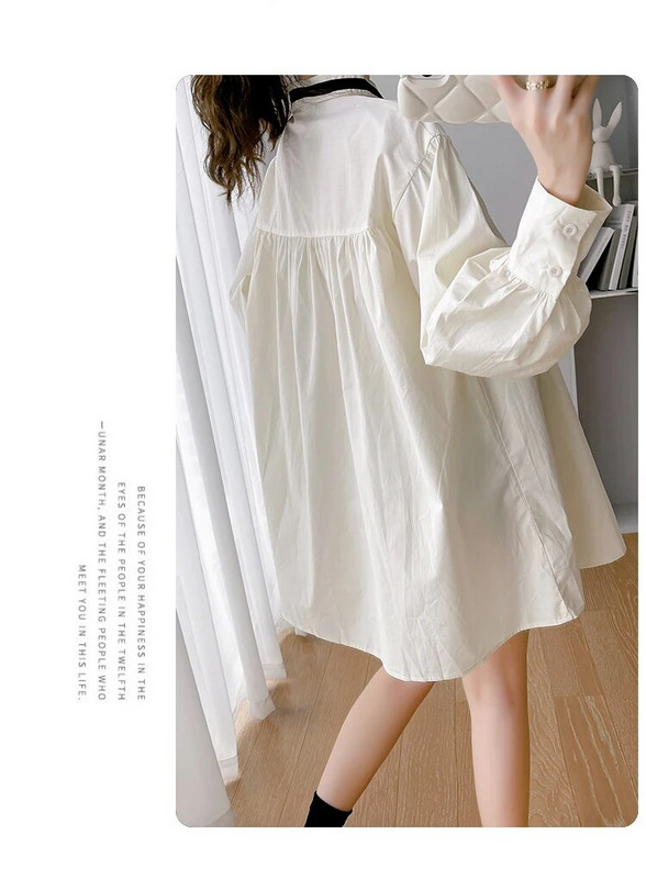 Košulja u japanskom stilu dugih lampion rukava Jesenska odjeća za trudnice veće veličine Pamučne bluze za trudnice Odjeća za trudnice