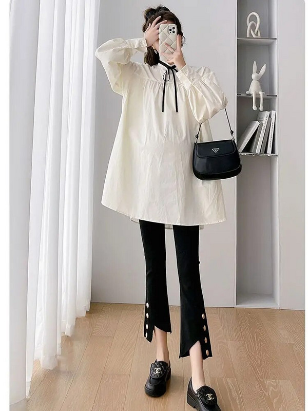 Košulja u japanskom stilu dugih lampion rukava Jesenska odjeća za trudnice veće veličine Pamučne bluze za trudnice Odjeća za trudnice