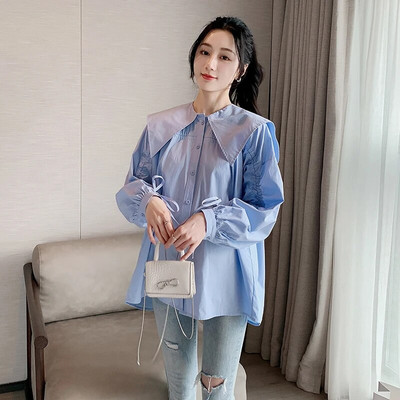 Jesenske modne majice za trudnice 2023., velike veličine, dugih rukava, ovratnik na ovratnik, pamučne bluze za trudnice, trudnička odjeća