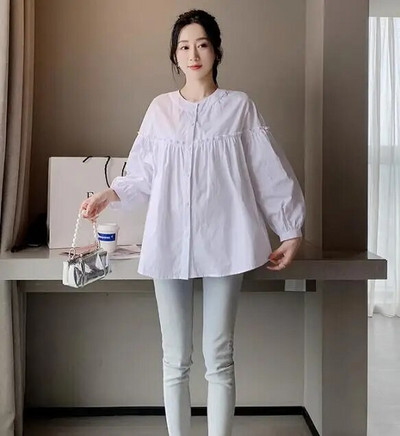 Jesenske modne majice za trudnice 2023., velike veličine, dugih rukava, ovratnik na ovratnik, pamučne bluze za trudnice, trudnička odjeća