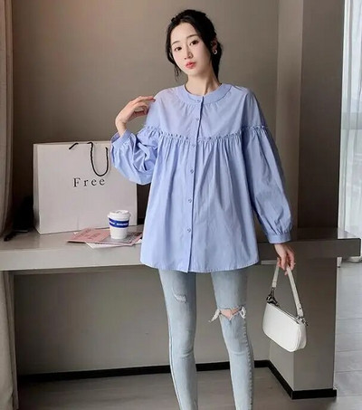 Jesenske modne majice za trudnice 2023., velike veličine, dugih rukava, ovratnik na ovratnik, pamučne bluze za trudnice, trudnička odjeća