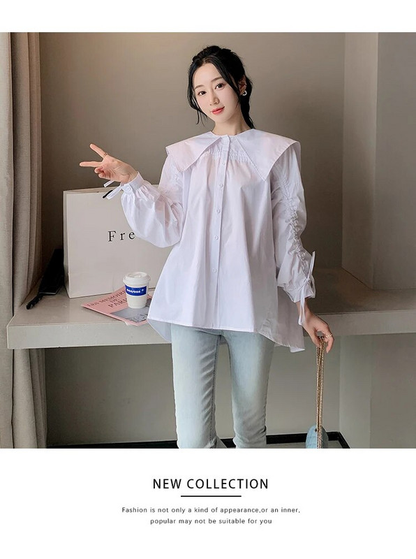 Jesenske modne majice za trudnice 2023., velike veličine, dugih rukava, ovratnik na ovratnik, pamučne bluze za trudnice, trudnička odjeća