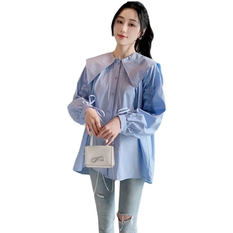 Jesenske modne majice za trudnice 2023., velike veličine, dugih rukava, ovratnik na ovratnik, pamučne bluze za trudnice, trudnička odjeća