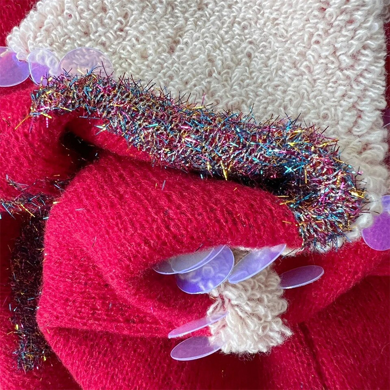 Pull Femme 2023 ünnepi pulóver kézzel készített flitter karácsonyfa kis szarvas hímzés pulóver vastag meleg túlméretezett pulóver