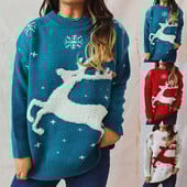 2023 Νέο χριστουγεννιάτικο πουλόβερ με στάμπα με άλκες για γυναίκες Φθινοπωρινά χειμωνιάτικα πλεκτά Xmas casual πλεκτά μπλουζάκια πουλόβερ свитер женский