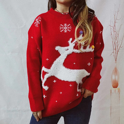 2023 Νέο χριστουγεννιάτικο πουλόβερ με στάμπα με άλκες για γυναίκες Φθινοπωρινά χειμωνιάτικα πλεκτά Xmas casual πλεκτά μπλουζάκια πουλόβερ свитер женский