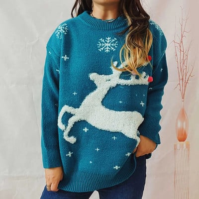 2023 Νέο χριστουγεννιάτικο πουλόβερ με στάμπα με άλκες για γυναίκες Φθινοπωρινά χειμωνιάτικα πλεκτά Xmas casual πλεκτά μπλουζάκια πουλόβερ свитер женский